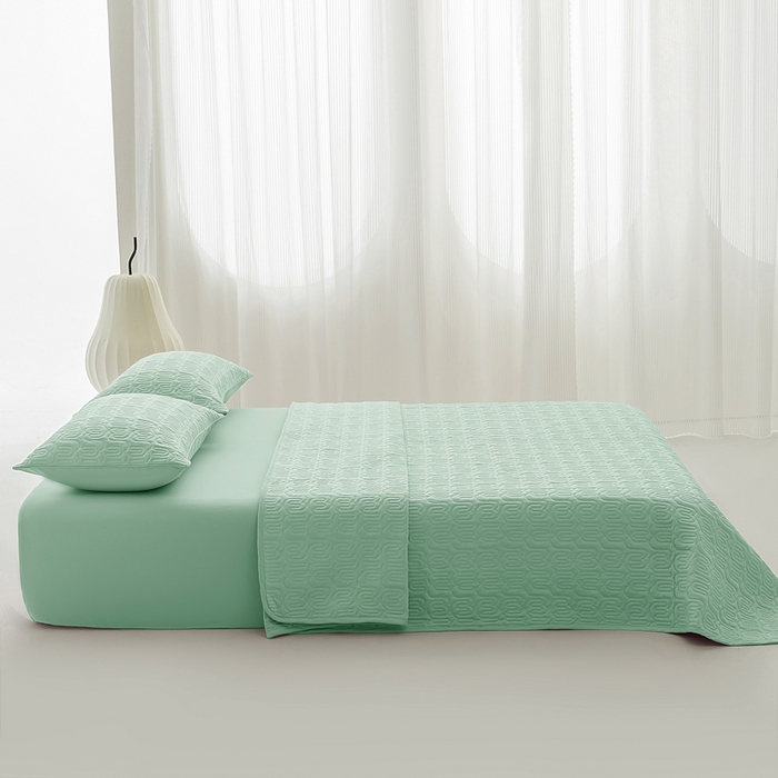 91家纺网 家纺一手货源 找家纺 恩和家纺 2026新款锦氨凉感丝夹棉床盖 冰美式凉感床盖 浅浅绿