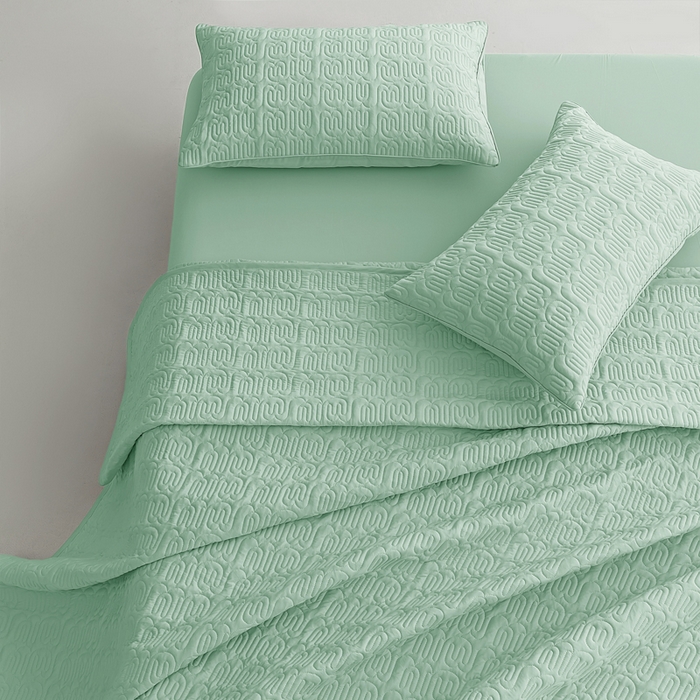 91家纺网 家纺一手货源 找家纺 恩和家纺 2026新款锦氨凉感丝夹棉床盖 冰美式凉感床盖 浅浅绿