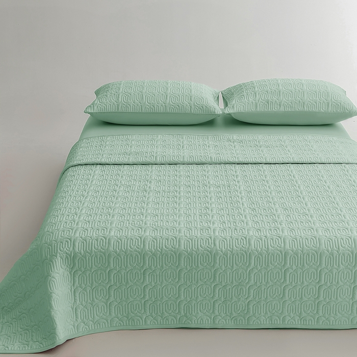 91家纺网 家纺一手货源 找家纺 恩和家纺 2026新款锦氨凉感丝夹棉床盖 冰美式凉感床盖 浅浅绿