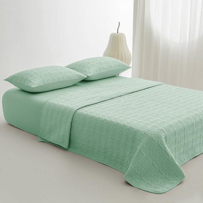 91家纺网 家纺一手货源 找家纺 恩和家纺 2026新款锦氨凉感丝夹棉床盖 冰美式凉感床盖 浅浅绿