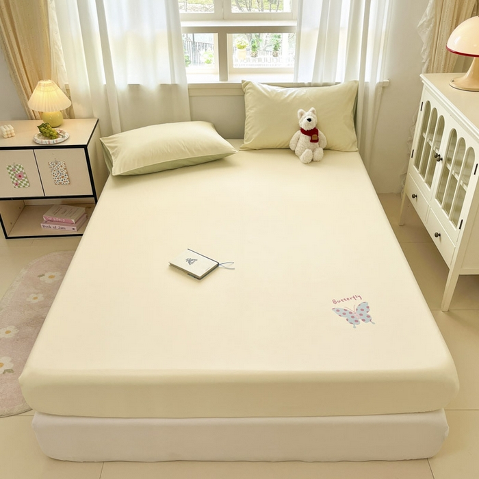 泽西家纺+V17798841158发大图 2026新品13376加密全棉卡通床笠三件套纯棉单床笠 快乐蝶-奶油黄