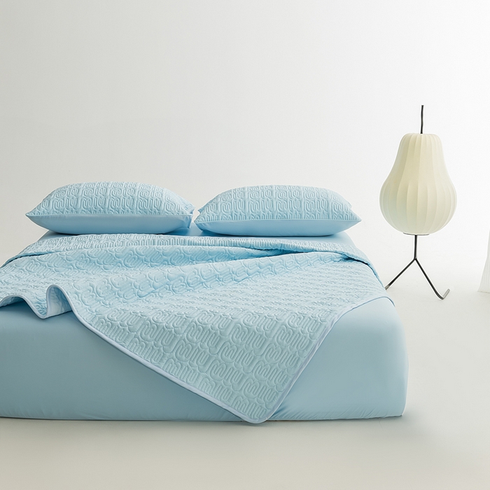 91家纺网 家纺一手货源 找家纺 恩和家纺 2026新款锦氨凉感丝夹棉床盖 冰美式凉感床盖 水花兰