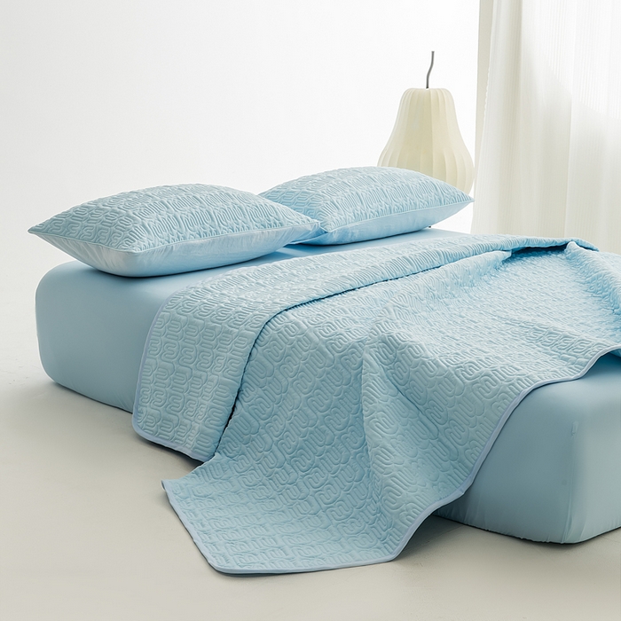 91家纺网 家纺一手货源 找家纺 恩和家纺 2026新款锦氨凉感丝夹棉床盖 冰美式凉感床盖 水花兰