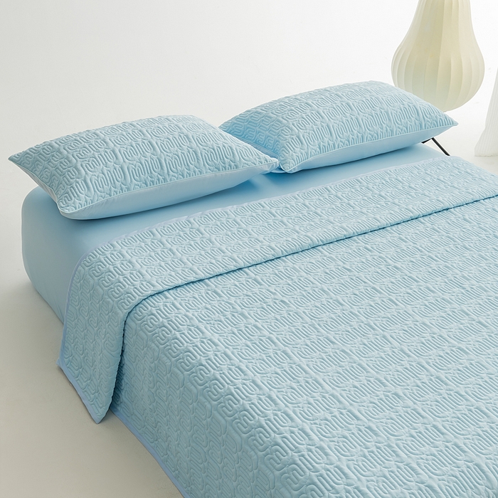 91家纺网 家纺一手货源 找家纺 恩和家纺 2026新款锦氨凉感丝夹棉床盖 冰美式凉感床盖 水花兰