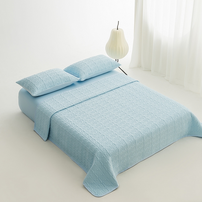 91家纺网 家纺一手货源 找家纺 恩和家纺 2026新款锦氨凉感丝夹棉床盖 冰美式凉感床盖 水花兰