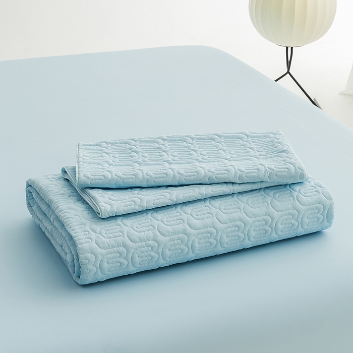 91家纺网 家纺一手货源 找家纺 恩和家纺 2026新款锦氨凉感丝夹棉床盖 冰美式凉感床盖 水花兰