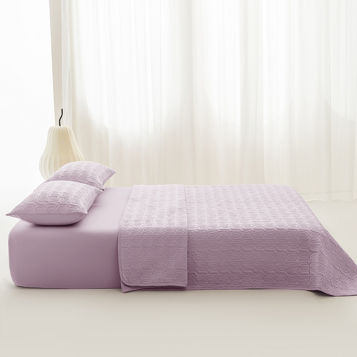 91家纺网 家纺一手货源 找家纺 恩和家纺 2026新款锦氨凉感丝夹棉床盖 冰美式凉感床盖 仙女紫