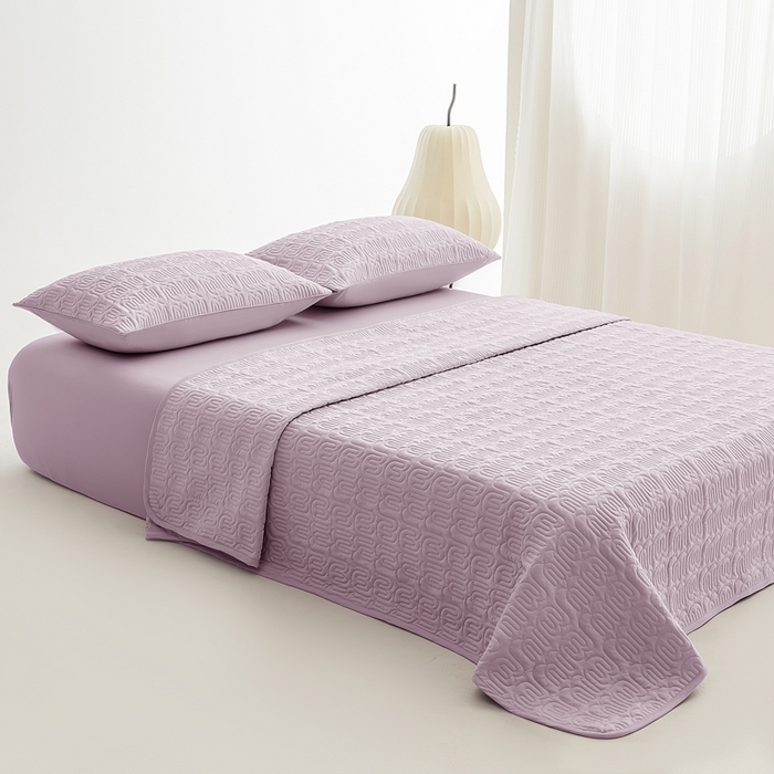 91家纺网 家纺一手货源 找家纺 恩和家纺 2026新款锦氨凉感丝夹棉床盖 冰美式凉感床盖 仙女紫