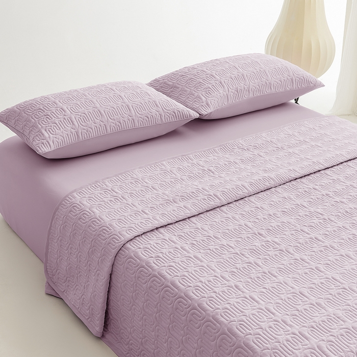 91家纺网 家纺一手货源 找家纺 恩和家纺 2026新款锦氨凉感丝夹棉床盖 冰美式凉感床盖 仙女紫