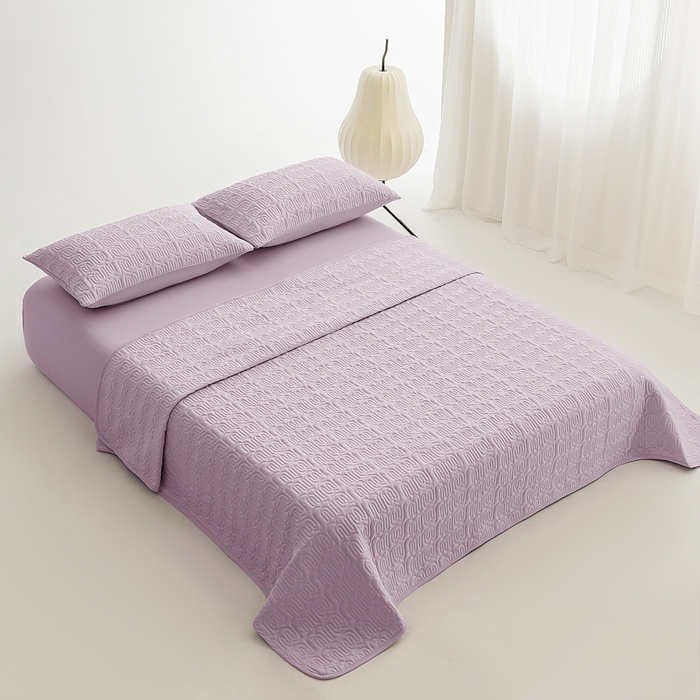 91家纺网 家纺一手货源 找家纺 恩和家纺 2026新款锦氨凉感丝夹棉床盖 冰美式凉感床盖 仙女紫