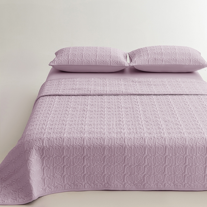 91家纺网 家纺一手货源 找家纺 恩和家纺 2026新款锦氨凉感丝夹棉床盖 冰美式凉感床盖 仙女紫