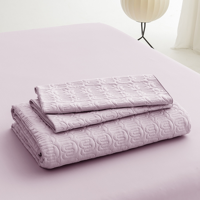 91家纺网 家纺一手货源 找家纺 恩和家纺 2026新款锦氨凉感丝夹棉床盖 冰美式凉感床盖 仙女紫