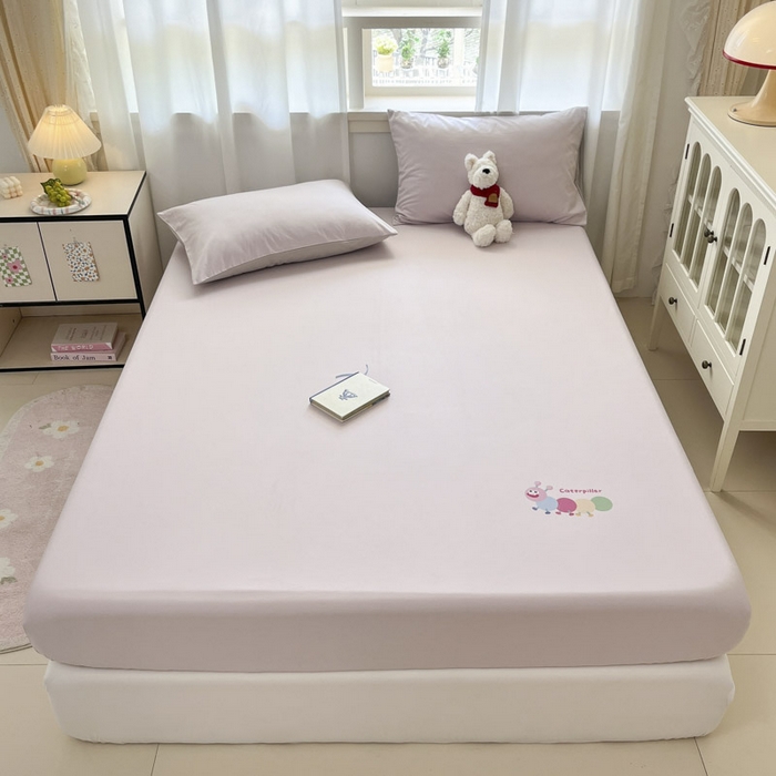 泽西家纺+V17798841158发大图 2026新品13376加密全棉卡通床笠三件套纯棉单床笠 淘气虫-微微紫