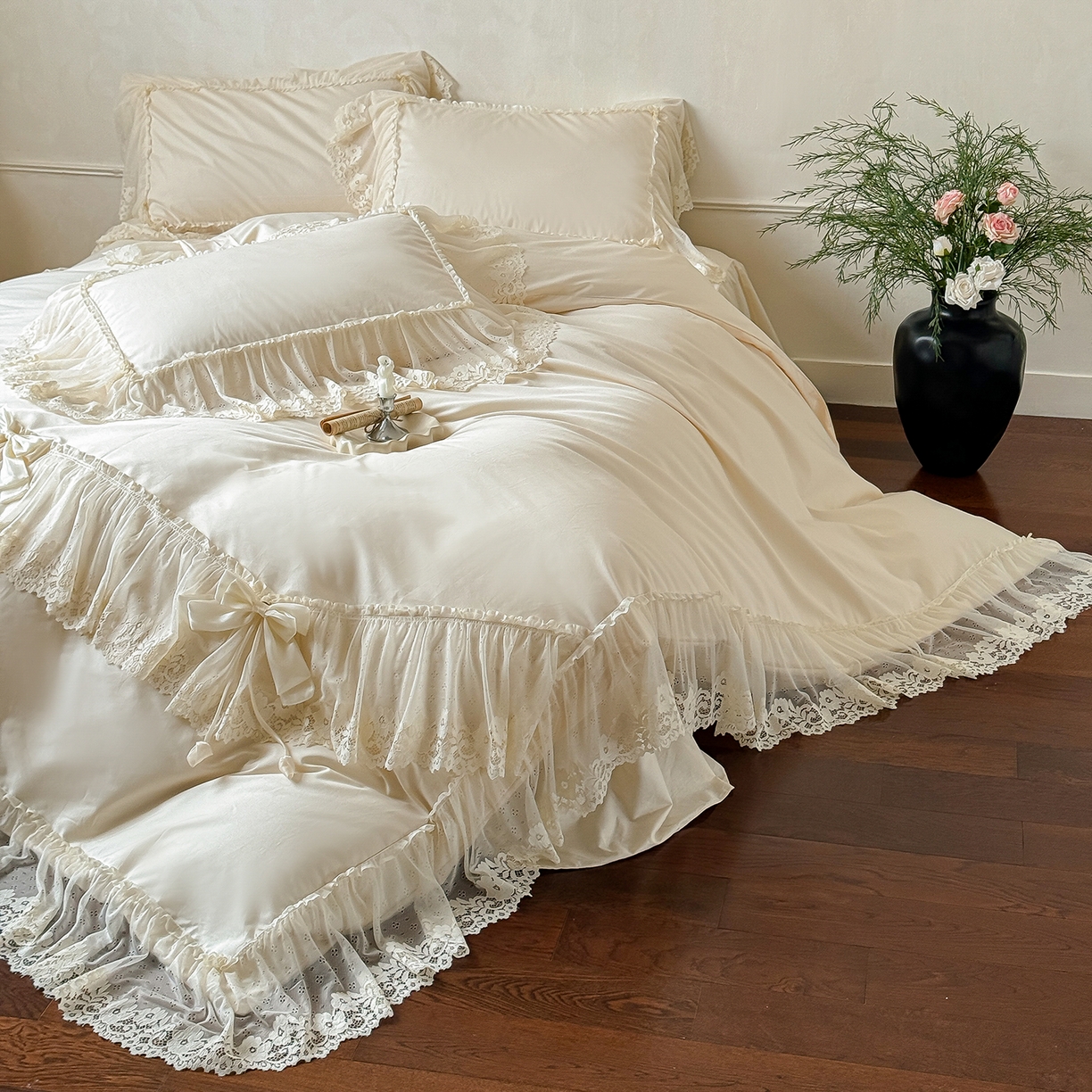 91家纺网 家纺一手货源 找家纺 （总）惯盈家纺 2026新款法式蕾丝韩版床裙款纯色全棉四件套-情书（含买家秀）【控价商品】