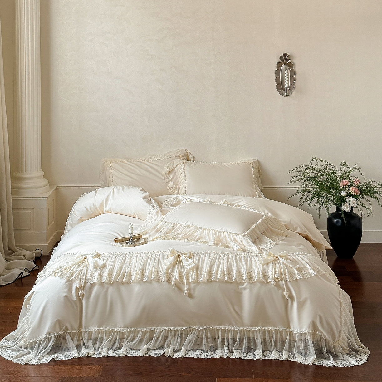 91家纺网 家纺一手货源 找家纺 （总）惯盈家纺 2026新款法式蕾丝韩版床裙款纯色全棉四件套-情书（含买家秀）【控价商品】