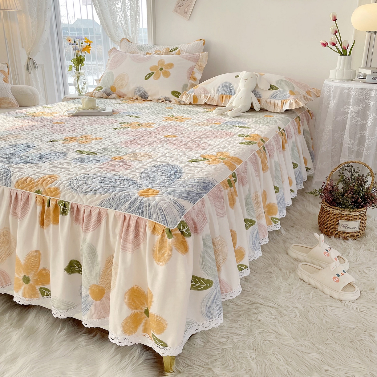 91家纺网 家纺一手货源 找家纺 （总）忘忧草 2026新款13372全棉夹棉款床笠式床裙