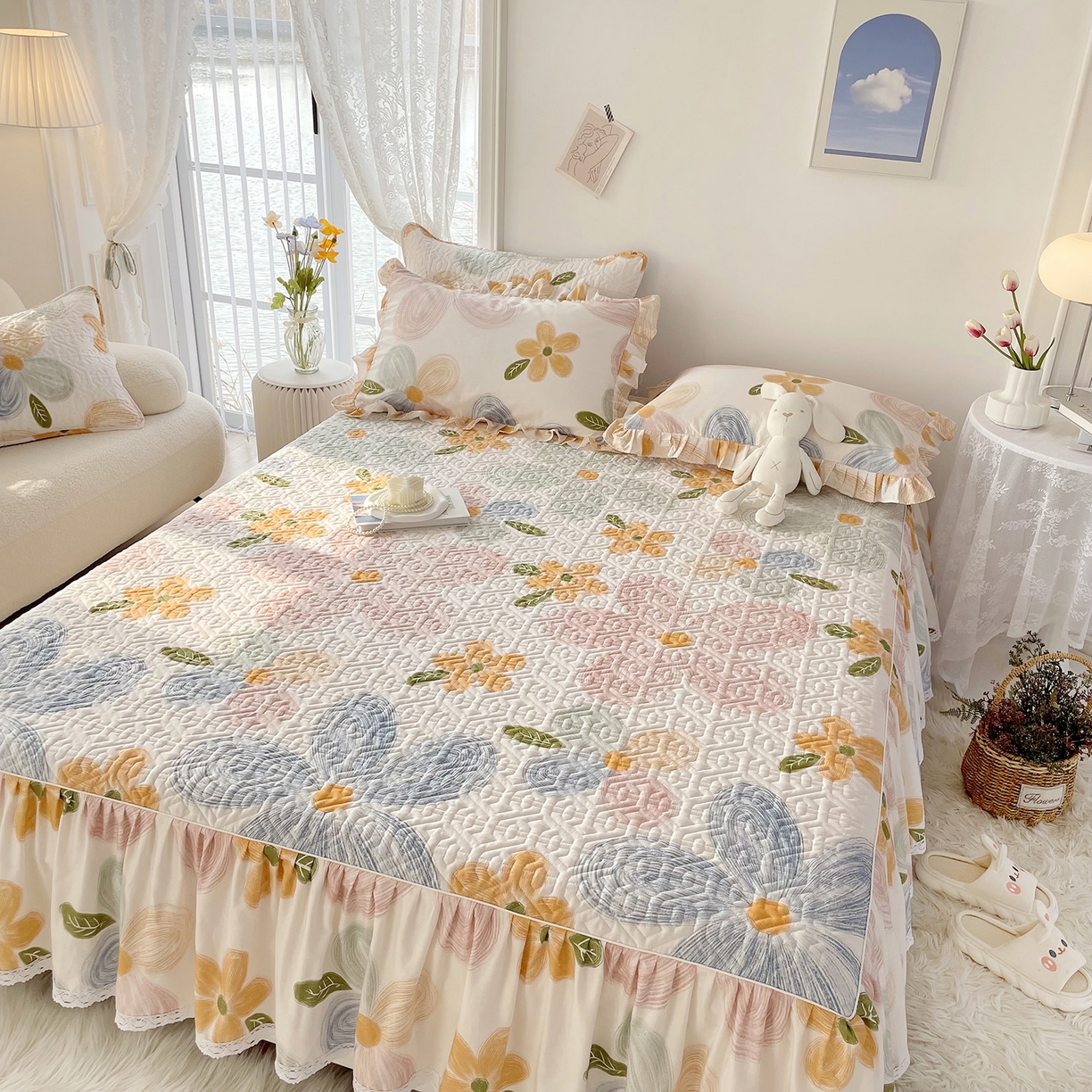 91家纺网 家纺一手货源 找家纺 （总）忘忧草 2026新款13372全棉夹棉款床笠式床裙