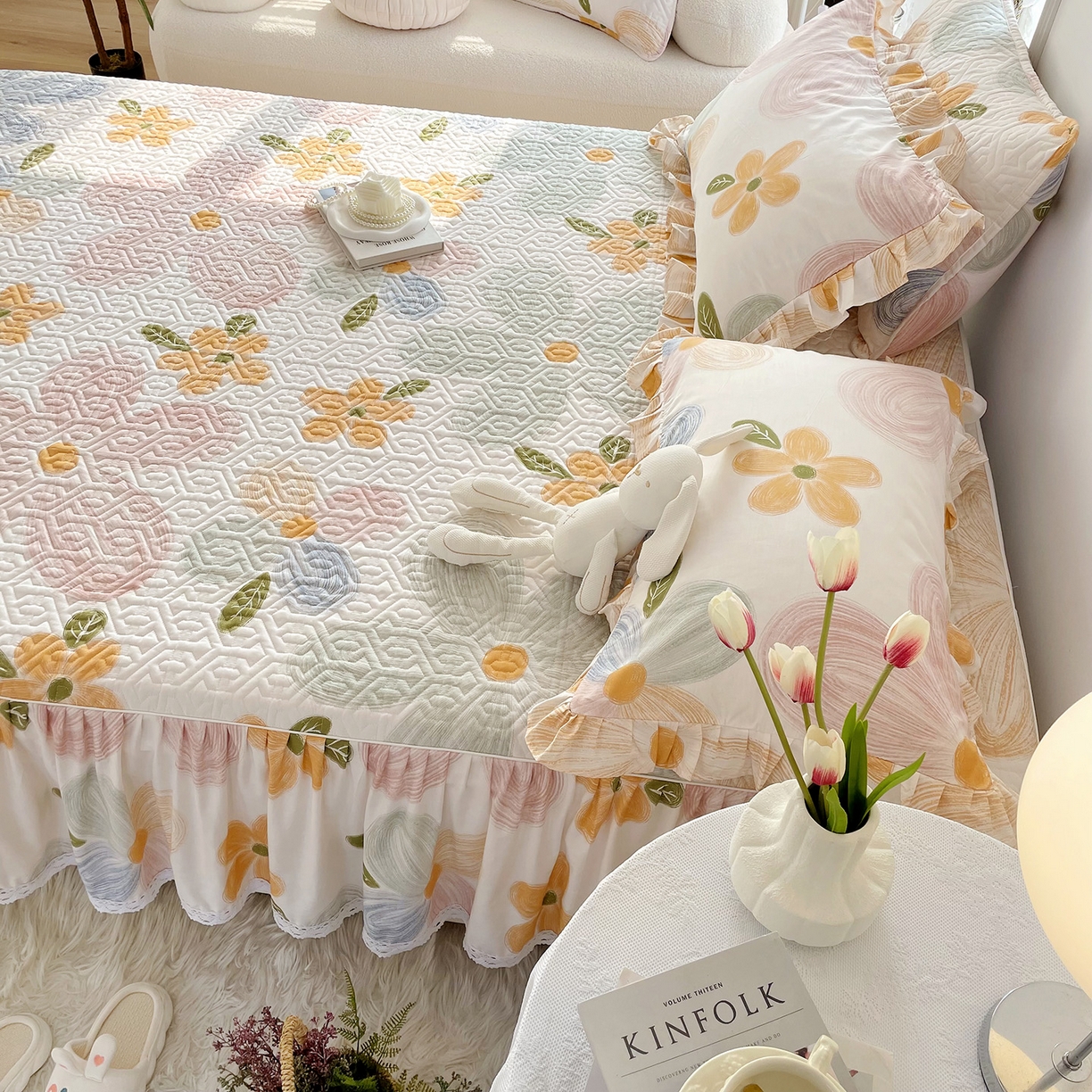 91家纺网 家纺一手货源 找家纺 （总）忘忧草 2026新款13372全棉夹棉款床笠式床裙