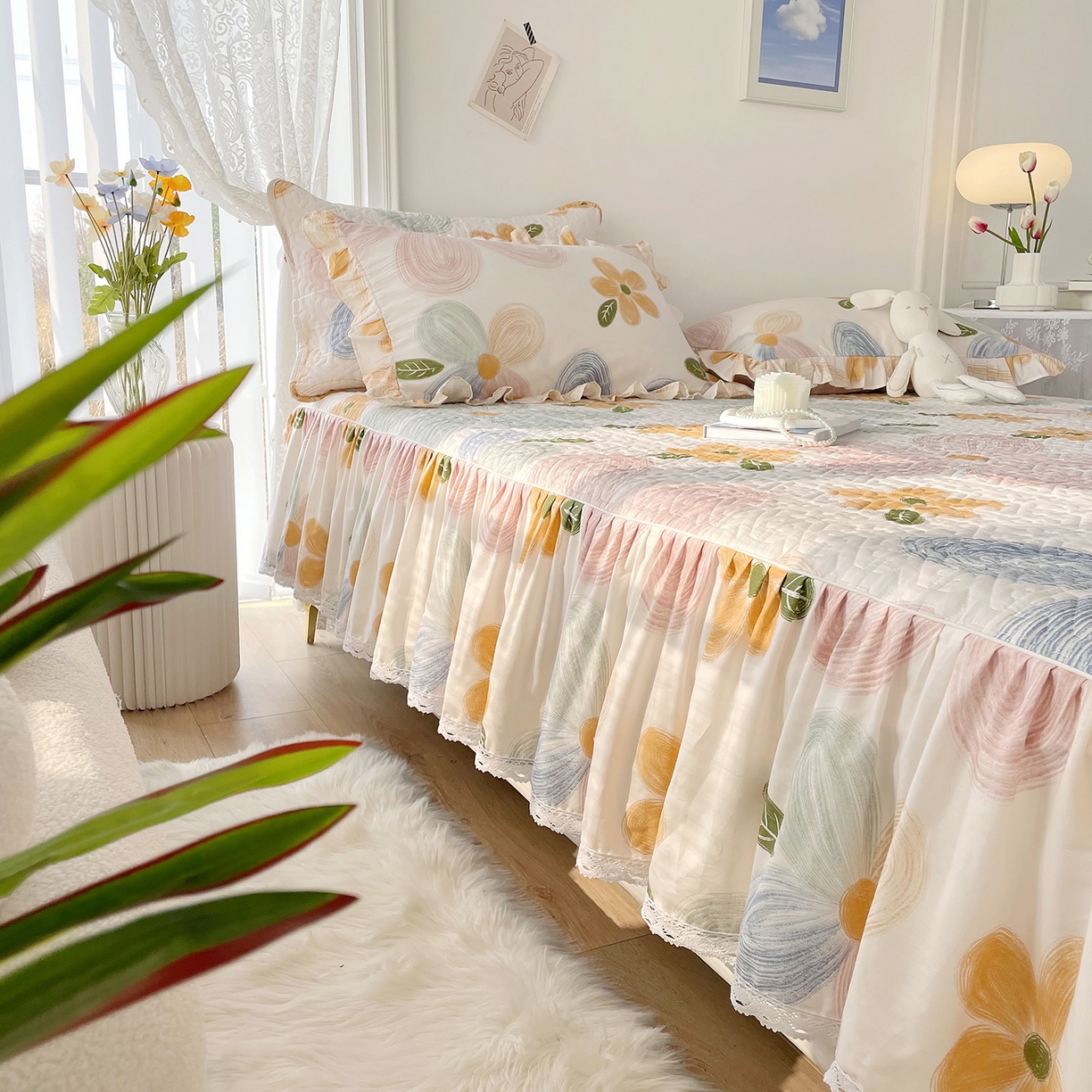 91家纺网 家纺一手货源 找家纺 （总）忘忧草 2026新款13372全棉夹棉款床笠式床裙