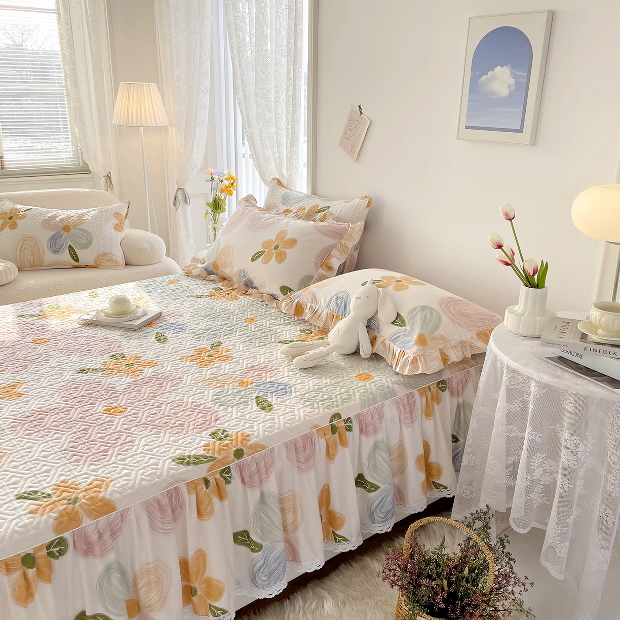 91家纺网 家纺一手货源 找家纺 （总）忘忧草 2026新款13372全棉夹棉款床笠式床裙