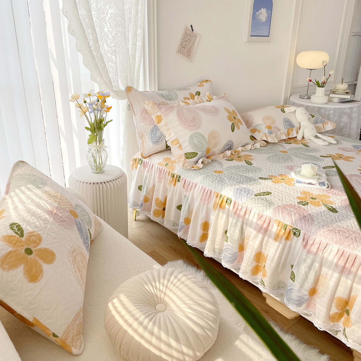 91家纺网 家纺一手货源 找家纺 （总）忘忧草 2026新款13372全棉夹棉款床笠式床裙