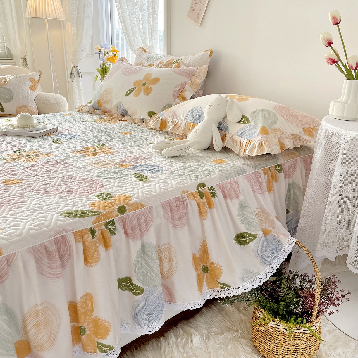 91家纺网 家纺一手货源 找家纺 （总）忘忧草 2026新款13372全棉夹棉款床笠式床裙