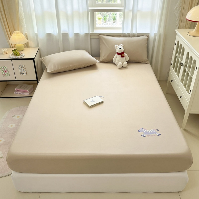 泽西家纺+V17798841158发大图 2026新品13376加密全棉卡通床笠三件套纯棉单床笠 天使马-卡其