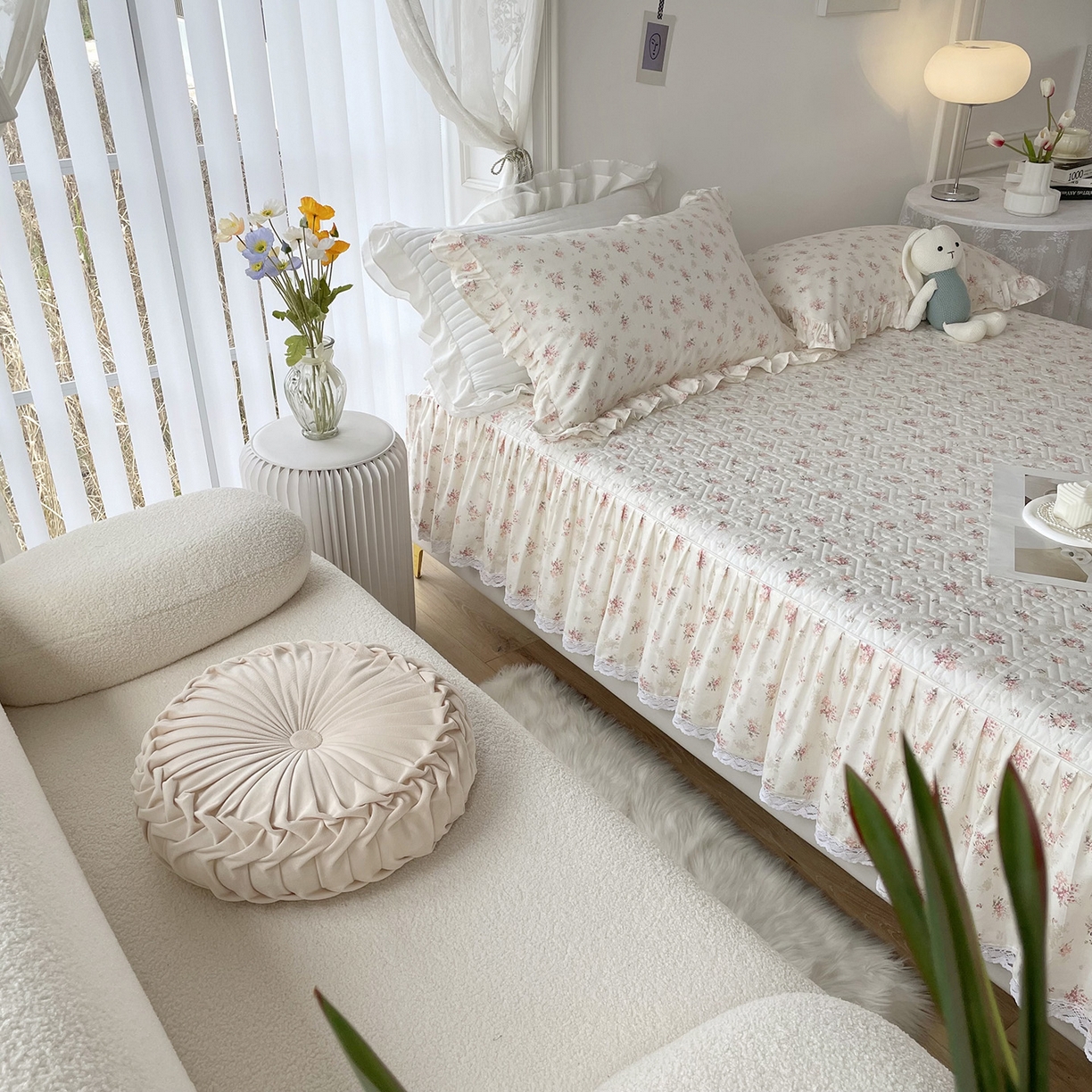 91家纺网 家纺一手货源 找家纺 忘忧草 2026新款13372全棉夹棉款床笠式床裙 1屋顶花园