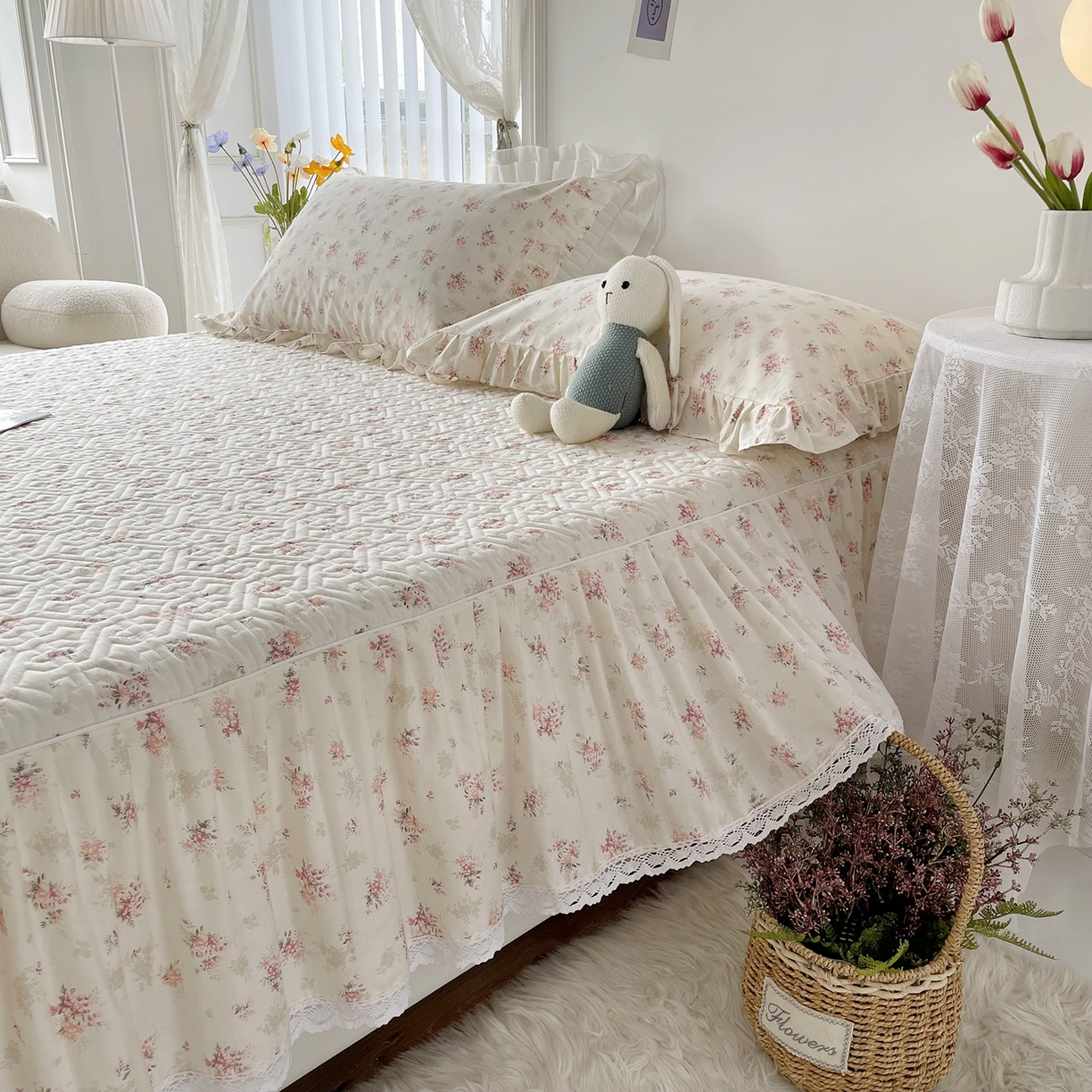 91家纺网 家纺一手货源 找家纺 忘忧草 2026新款13372全棉夹棉款床笠式床裙 1屋顶花园