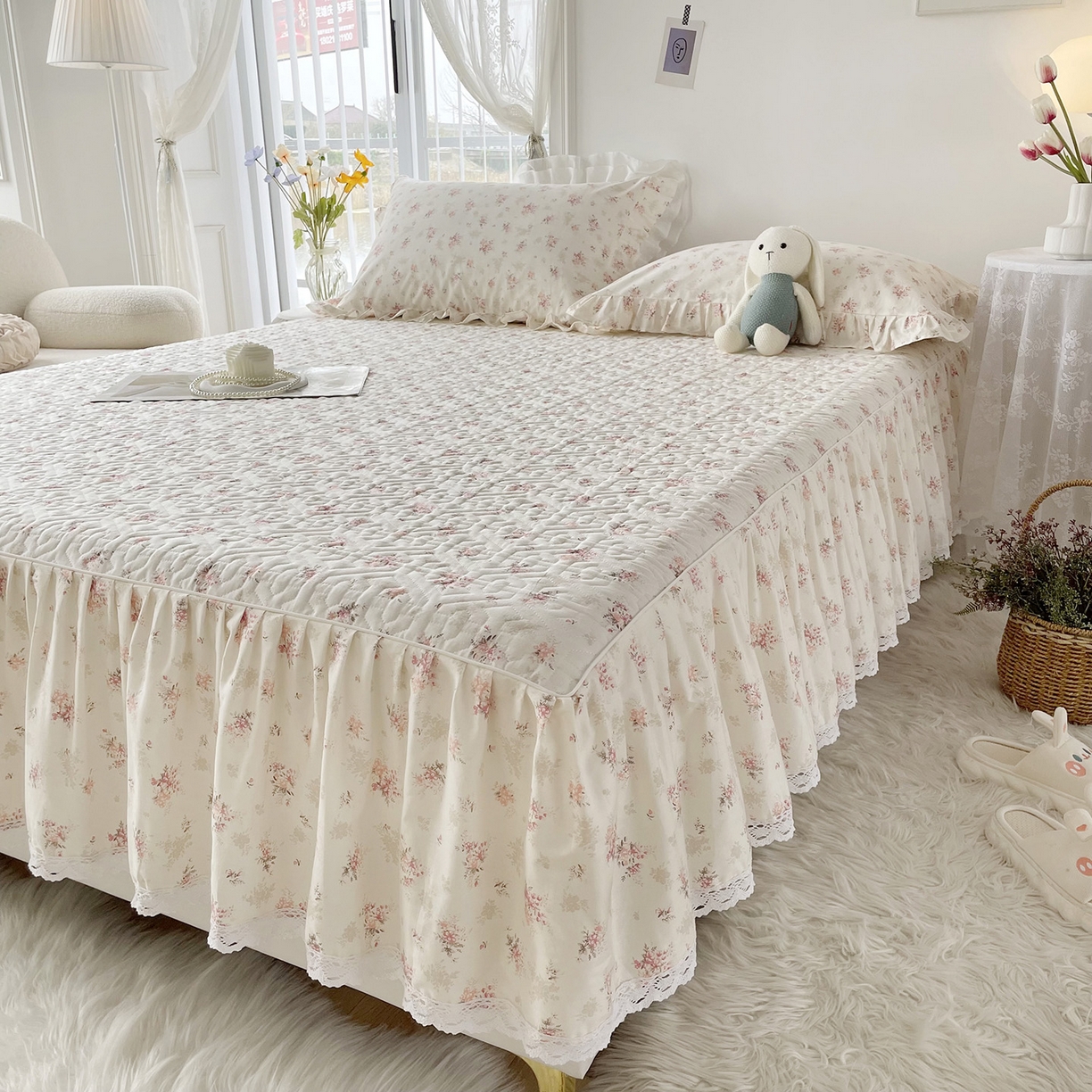 91家纺网 家纺一手货源 找家纺 忘忧草 2026新款13372全棉夹棉款床笠式床裙 1屋顶花园