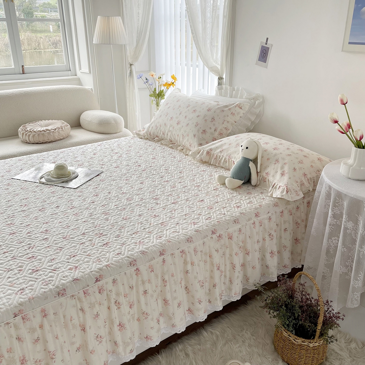 91家纺网 家纺一手货源 找家纺 忘忧草 2026新款13372全棉夹棉款床笠式床裙 1屋顶花园