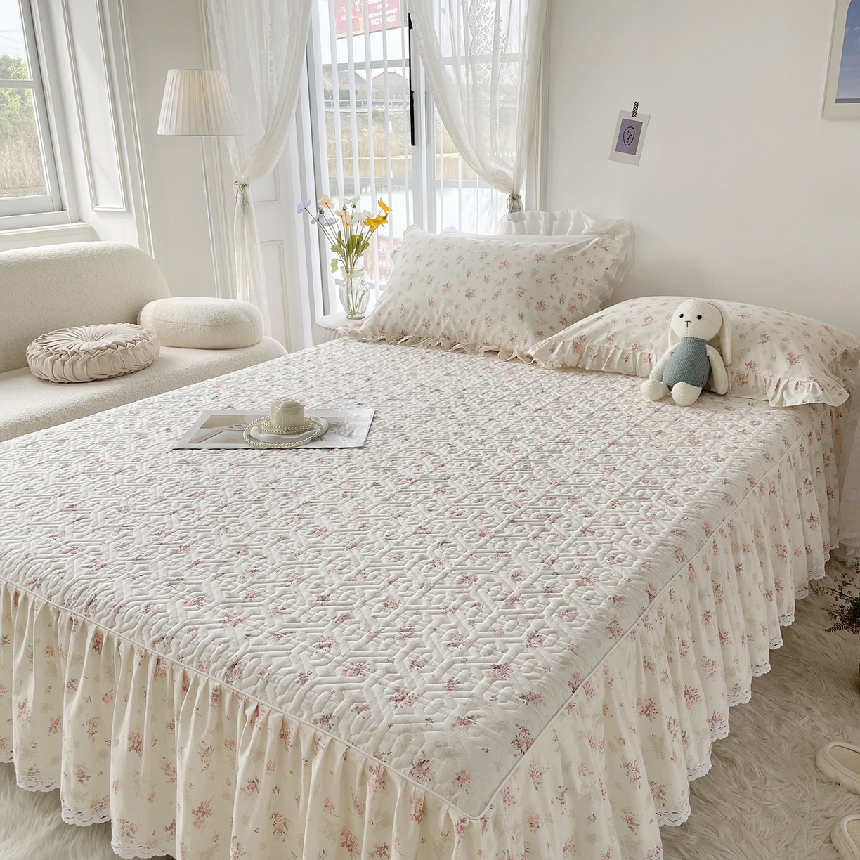 91家纺网 家纺一手货源 找家纺 忘忧草 2026新款13372全棉夹棉款床笠式床裙 1屋顶花园