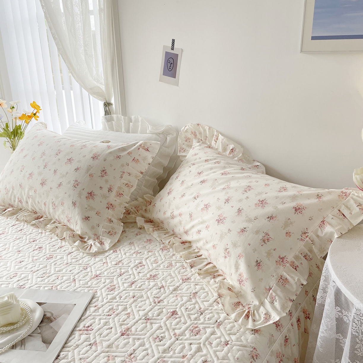 91家纺网 家纺一手货源 找家纺 忘忧草 2026新款13372全棉夹棉款床笠式床裙 1屋顶花园