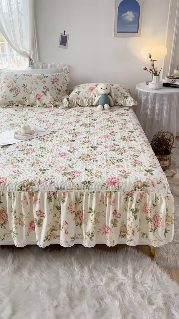 91家纺网 家纺一手货源 找家纺 忘忧草 2026新款13372全棉夹棉款床笠式床裙 3蜜汁 粉