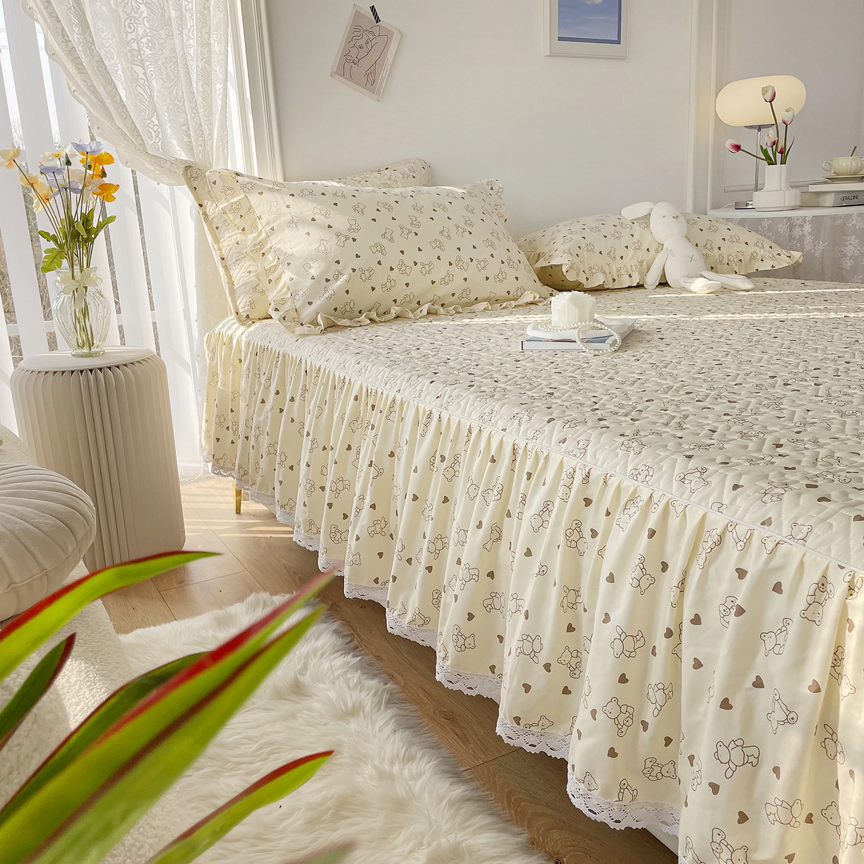 91家纺网 家纺一手货源 找家纺 忘忧草 2026新款13372全棉夹棉款床笠式床裙 6贝贝熊