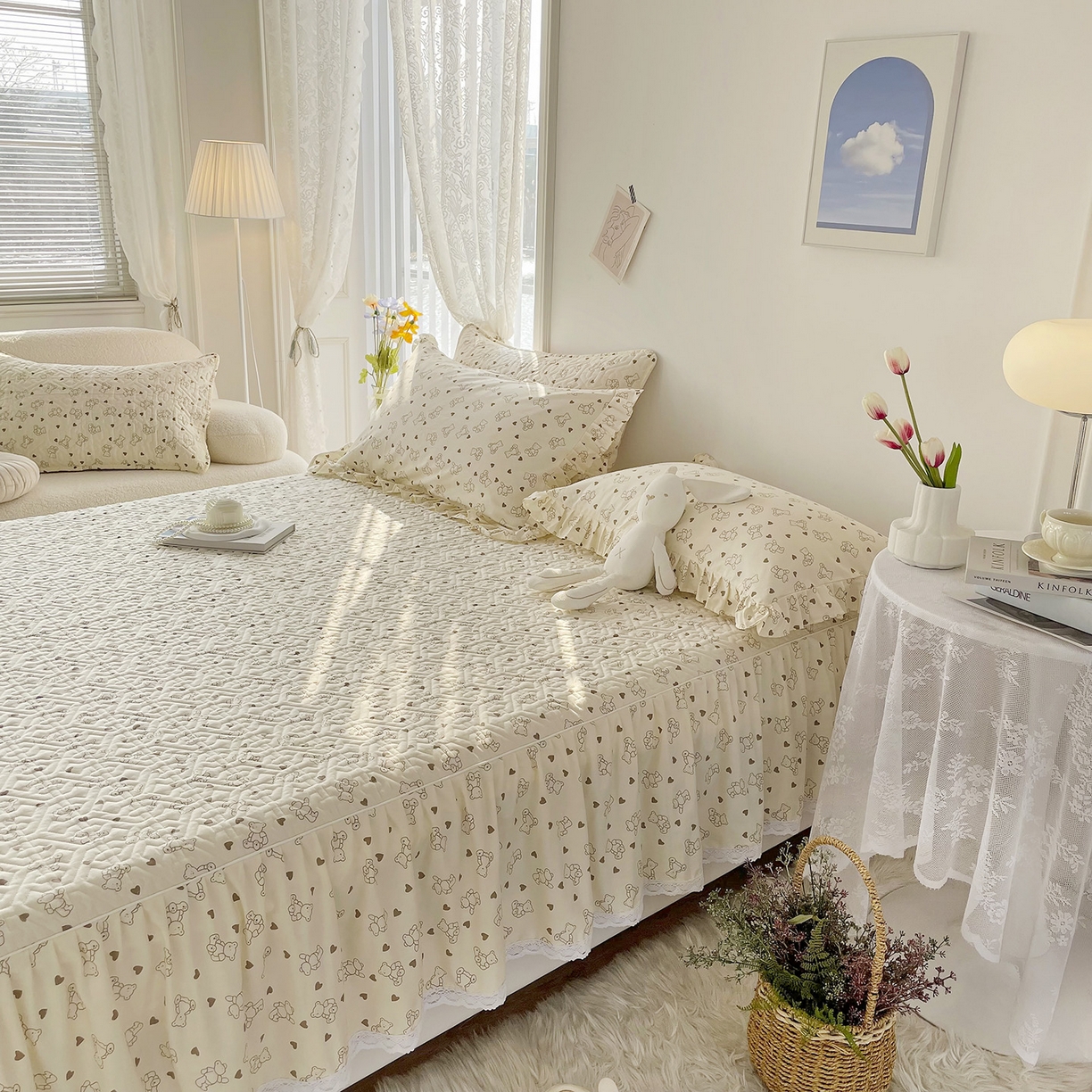 91家纺网 家纺一手货源 找家纺 忘忧草 2026新款13372全棉夹棉款床笠式床裙 6贝贝熊