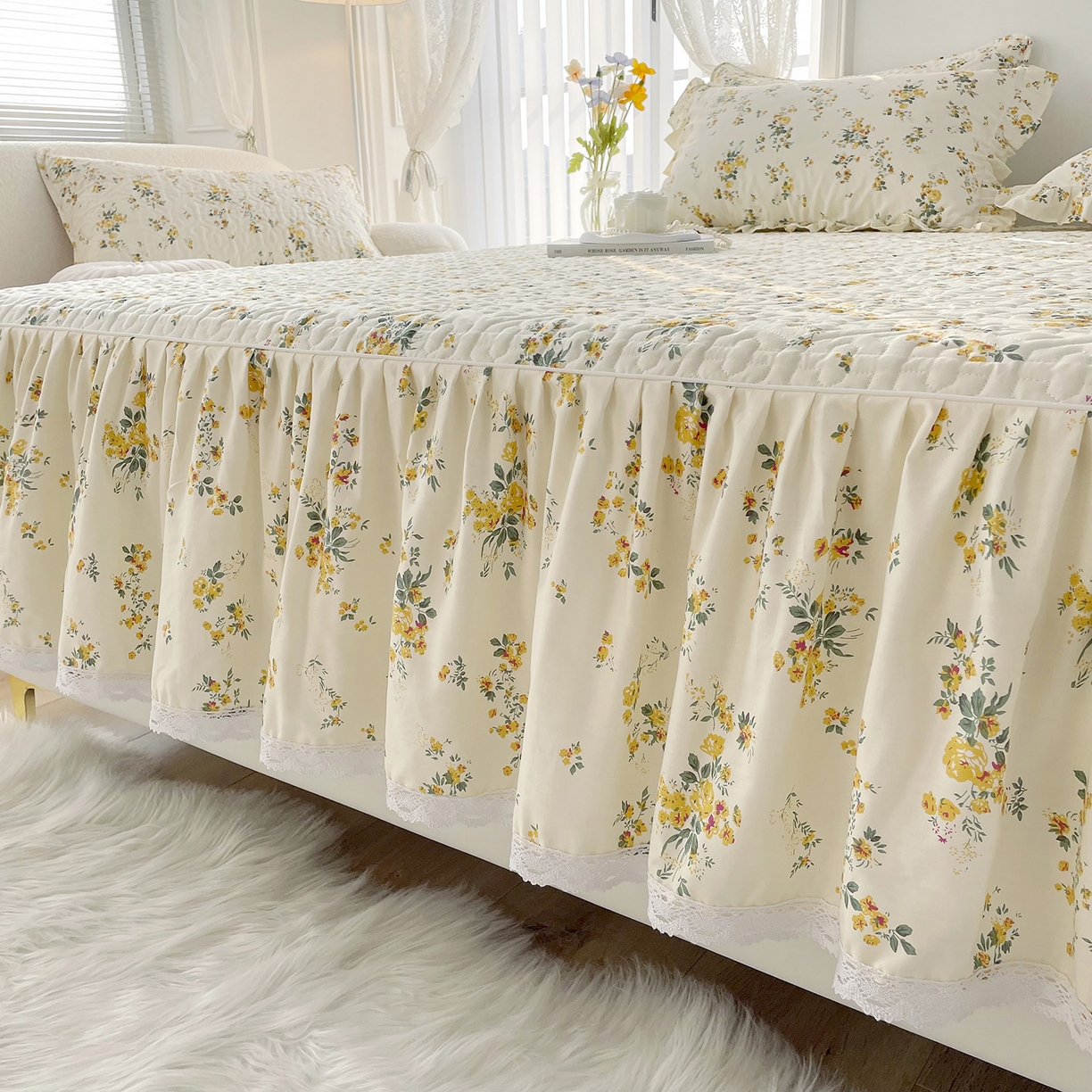 91家纺网 家纺一手货源 找家纺 忘忧草 2026新款13372全棉夹棉款床笠式床裙 10温迪