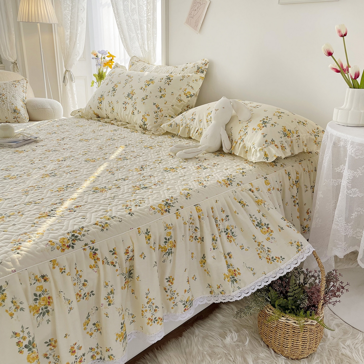 91家纺网 家纺一手货源 找家纺 忘忧草 2026新款13372全棉夹棉款床笠式床裙 10温迪