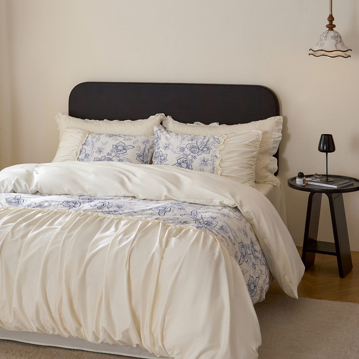 91家纺网 家纺一手货源 找家纺 （总）ONE TWO ONE 121 【会员-20】 【控价商品】【提供买家秀】  2026新款韩版花边公主风100s长绒棉全棉床上用品四件套拼接款款