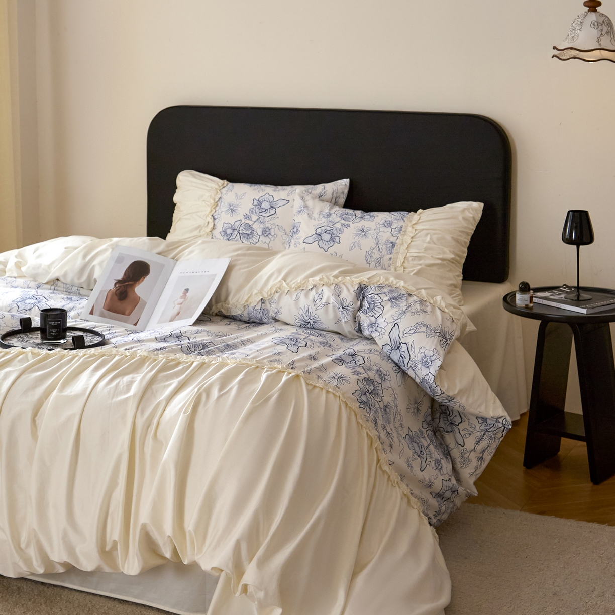 91家纺网 家纺一手货源 找家纺 （总）ONE TWO ONE 121 【会员-20】 【控价商品】【提供买家秀】  2026新款韩版花边公主风100s长绒棉全棉床上用品四件套拼接款款