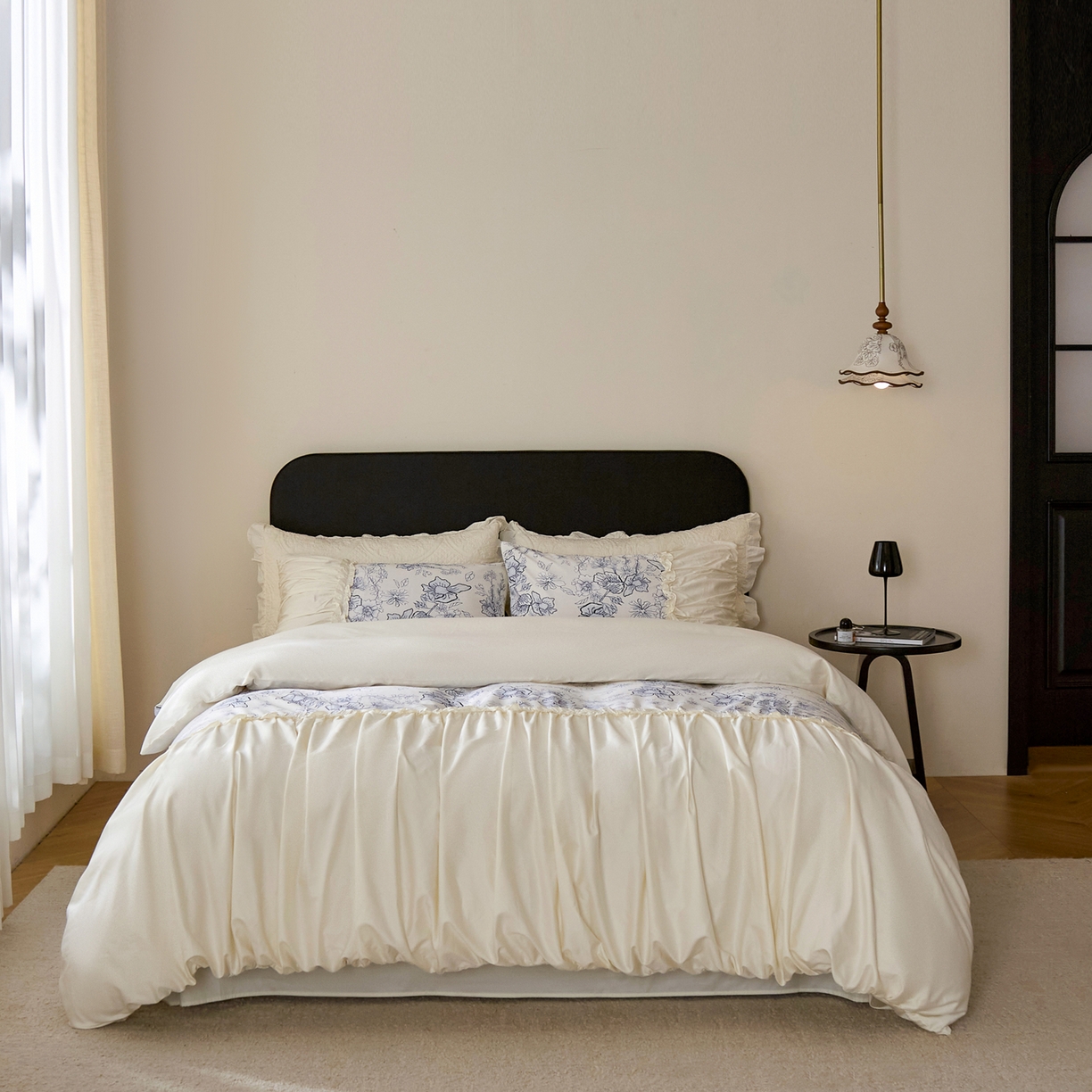 91家纺网 家纺一手货源 找家纺 （总）ONE TWO ONE 121 【会员-20】 【控价商品】【提供买家秀】  2026新款韩版花边公主风100s长绒棉全棉床上用品四件套拼接款款