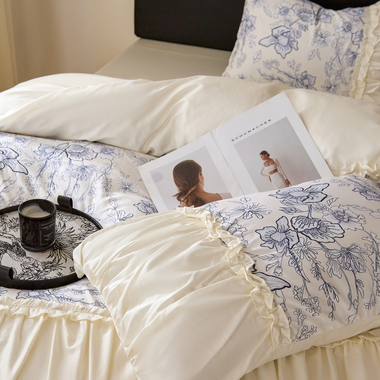 91家纺网 家纺一手货源 找家纺 （总）ONE TWO ONE 121 【会员-20】 【控价商品】【提供买家秀】  2026新款韩版花边公主风100s长绒棉全棉床上用品四件套拼接款款