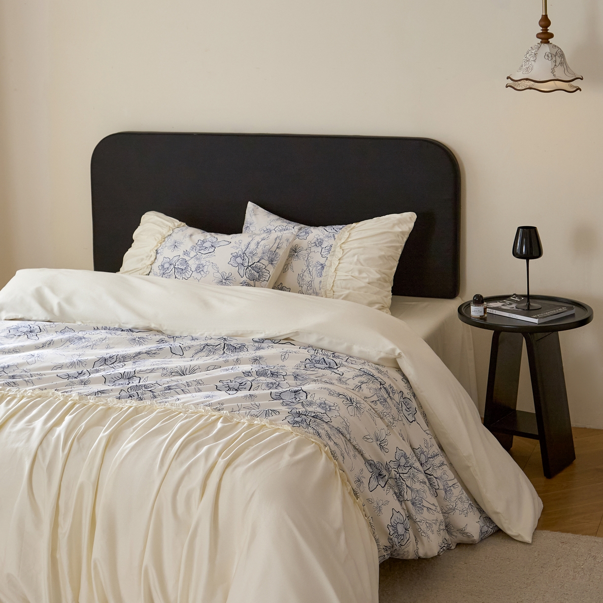 91家纺网 家纺一手货源 找家纺 （总）ONE TWO ONE 121 【会员-20】 【控价商品】【提供买家秀】  2026新款韩版花边公主风100s长绒棉全棉床上用品四件套拼接款款