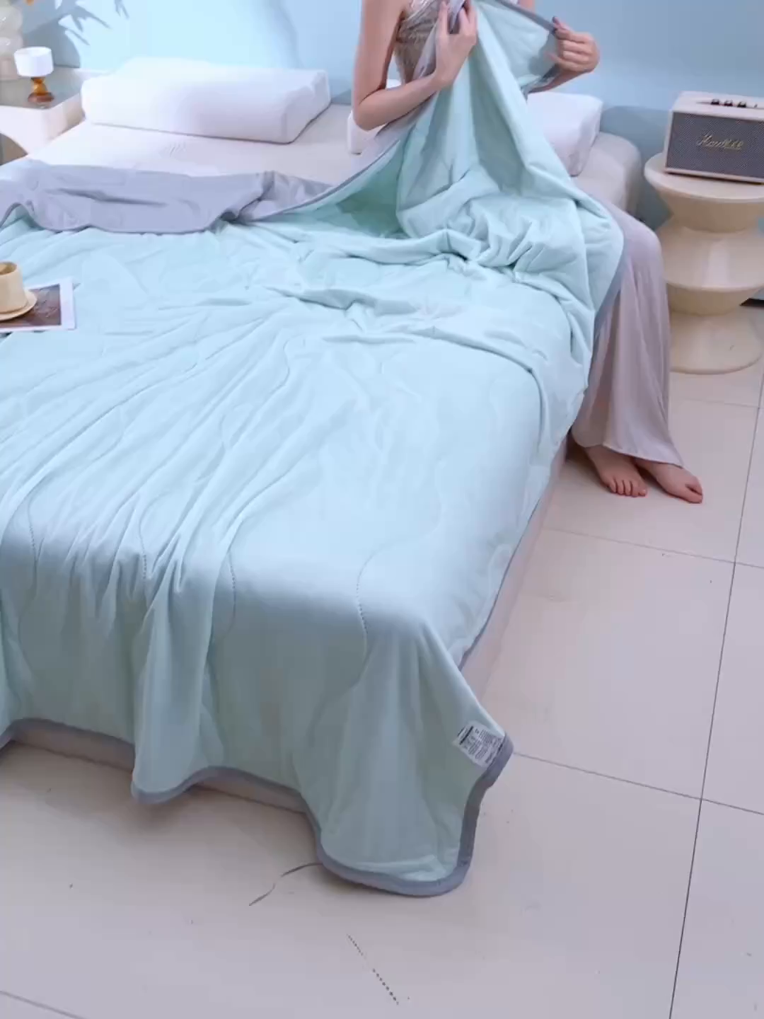 91家纺网 家纺一手货源 找家纺 预言家纺 2026新款深睡双感双重凉感丝夏凉被被子被芯 海洋薄荷绿