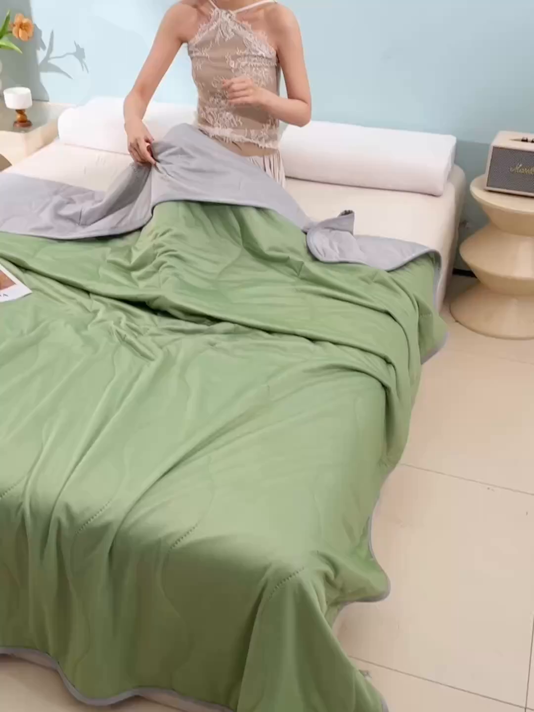91家纺网 家纺一手货源 找家纺 预言家纺 2026新款深睡双感双重凉感丝夏凉被被子被芯 海洋果绿