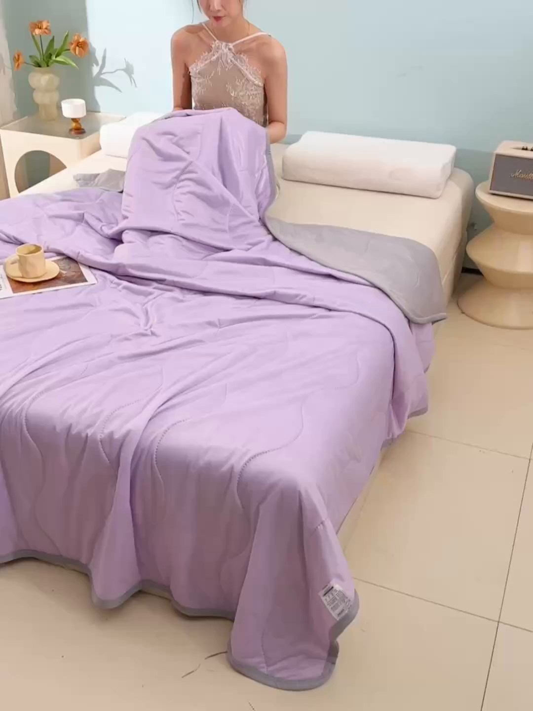 91家纺网 家纺一手货源 找家纺 预言家纺 2026新款深睡双感双重凉感丝夏凉被被子被芯 海洋浅紫