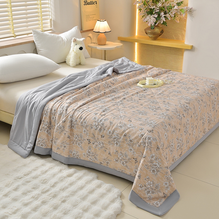 91家纺网 家纺一手货源 找家纺 预言家纺 2026新款云朵棉印花夏被空调被被子被芯夏凉被 花期-橙