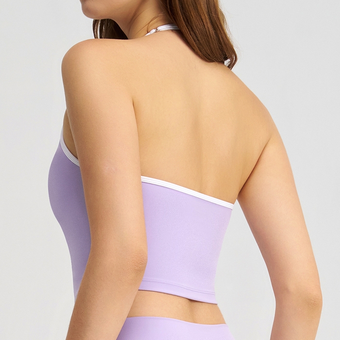 91家纺网 家纺一手货源 找家纺 （总）沐珩家纺 2026新款健身上衣吊带细肩带撞色白条带胸垫挂脖运动内衣文胸背心瑜伽套装