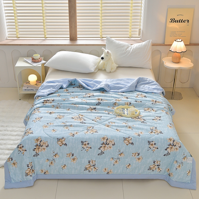 91家纺网 家纺一手货源 找家纺 预言家纺 2026新款云朵棉印花夏被空调被被子被芯夏凉被 花期-蓝