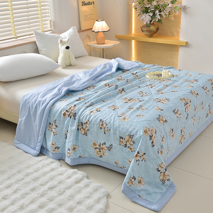 91家纺网 家纺一手货源 找家纺 预言家纺 2026新款云朵棉印花夏被空调被被子被芯夏凉被 花期-蓝